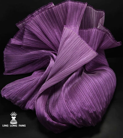 Pleated Organza Fabric: Shiny Crinkled Texture, 55" Wide