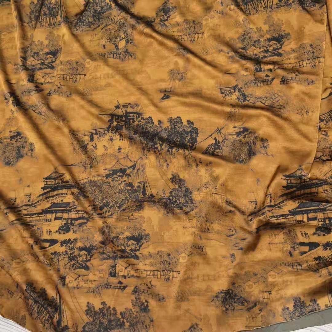 Qingming Festival Satin Fabric: Gambiered Canton Gauze, Sewing Fabric (58"W)