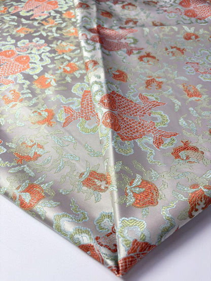 Double Fish Jacquard Satin Brocade Fabric - 57"W Antique Style
