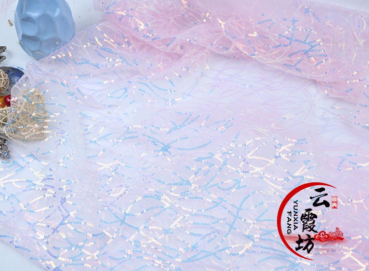 Sequin Mermaid Fabric: 3MM Embroidery on Mesh, 59" Wide