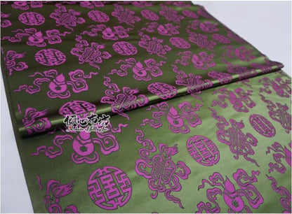 Silk Brocade Fabric: Purple & Green Chinese Upholstery, Costume, Decor
