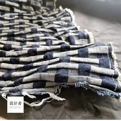 Tissu denim jacquard : coton à motif losanges 3D, pour l’ameublement et la couture (170 cm)