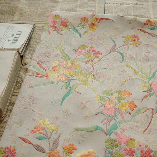 Floral Silk Brocade Fabric: 63"W Polyester Rayon Blend