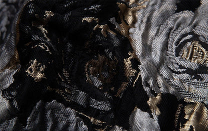 Rose Jacquard Fabric with Gold Thread: 3D Designer Material, 57"W