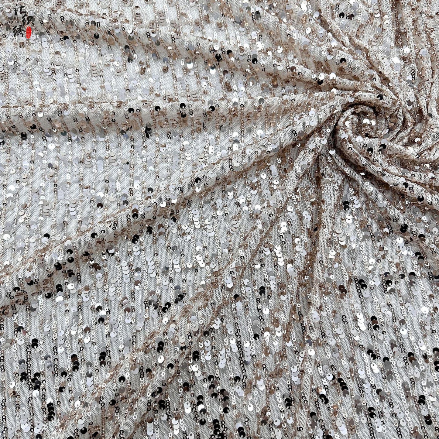 Sequin Lace Fabric: 3D Pleated Embroidery, 49" Wide, For Prom & Wedding