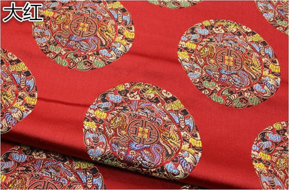 Chinese Fu Brocade Fabric: Floral Jacquard Satin, 29.5"W