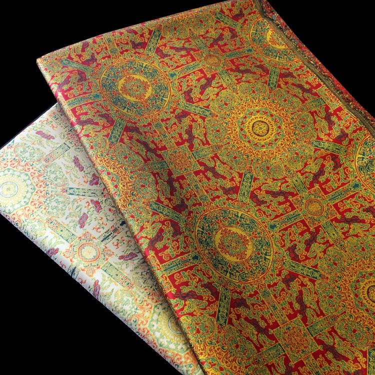 Mongolian Bada Fabric: Tibetan Caisson Pattern Rayon, 58"W, By The Meter