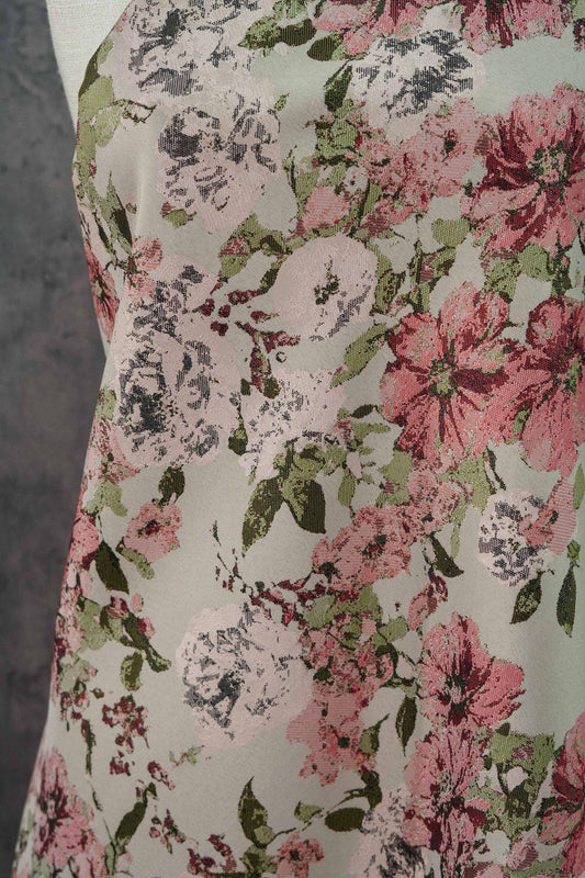 Tissu jacquard floral vintage : 140 cm de large, style champêtre - Vendu au mètre