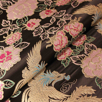 Tissu brocart Dragon et Phénix : Mélange de soie et rayonne multicolore (29,5 po de largeur)