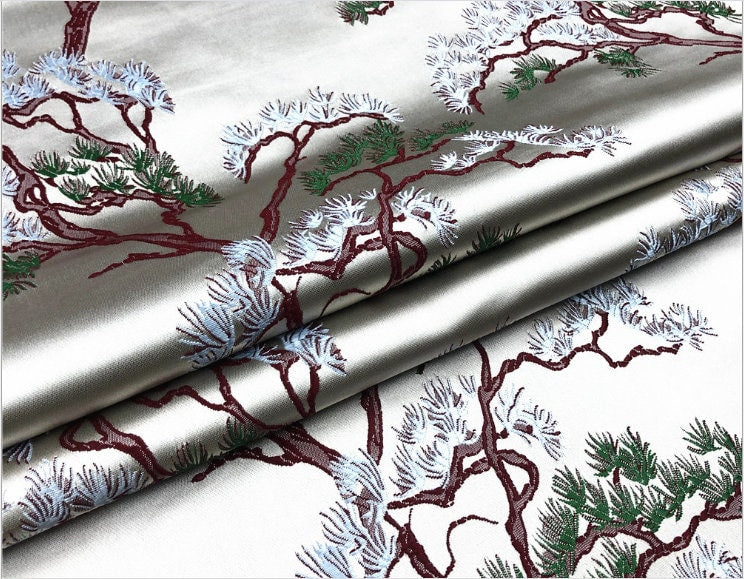 Pine Tree Silk Brocade Fabric: 59" Wide Upholstery & Sewing