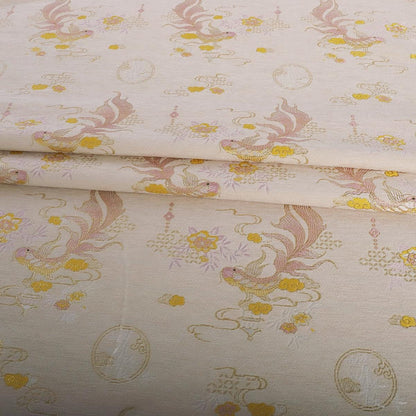 Koi Fish Chenille Fabric: Gold Weaving Pattern, 58" Wide