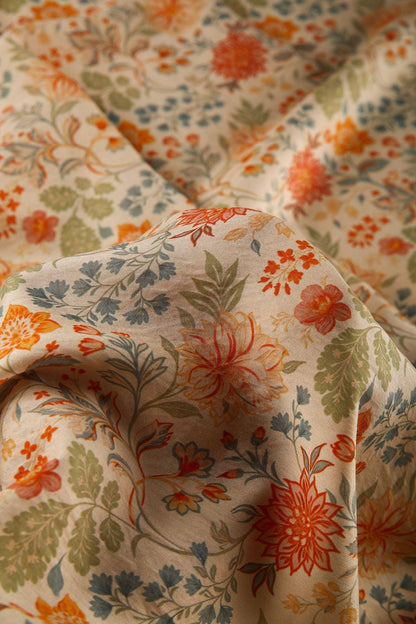 Tissu Tencel Ramie à motifs floraux : Matière première pour robes, châles et décorations - Vendu au mètre