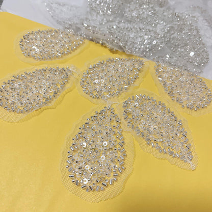 Appliques en dentelle à fleurs pailletées : accessoires de coiffure et de robe de mariée à faire soi-même (2 paires)