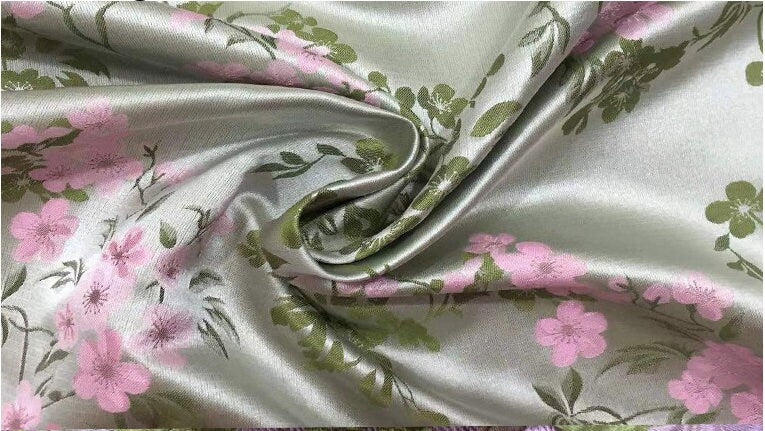 Peach Blossom Damask Fabric: Vintage Style Rayon Jacquard (67"W)