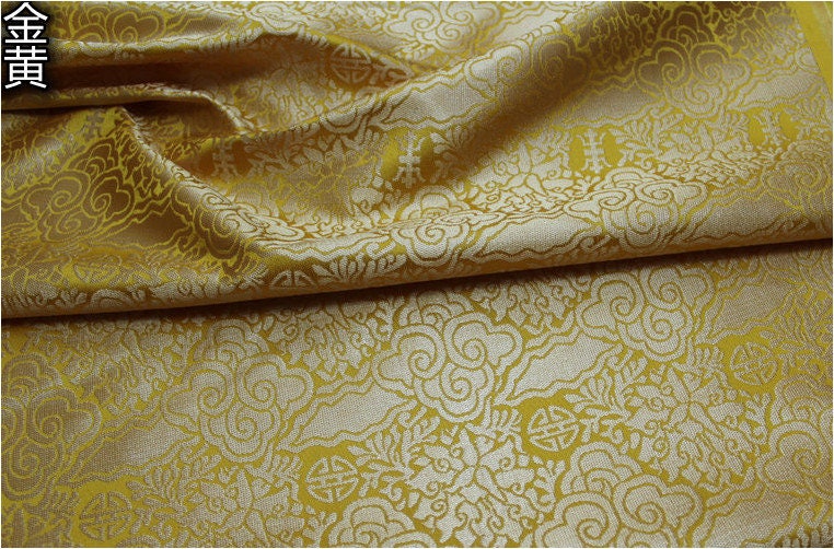 Cloud Brocade Fabric: Red & Gold Jacquard, Costume Dress Material