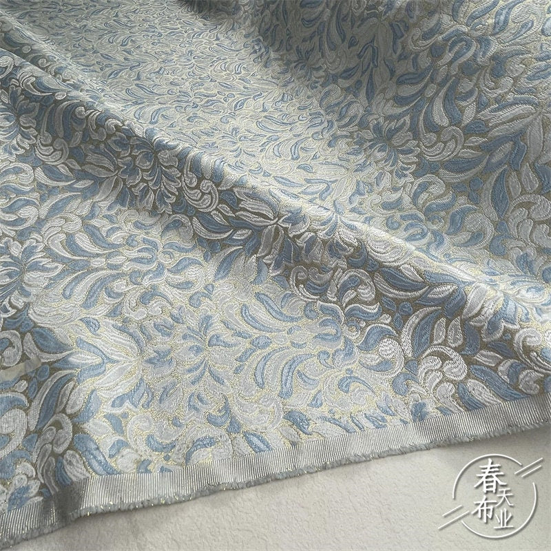 Gold Thread Embossed Palace Jacquard Damask Fabric - 57"W