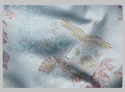 Tissu jacquard Grue Lotus : ameublement tissé à motif doré gaufré 3D, costumes, décoration