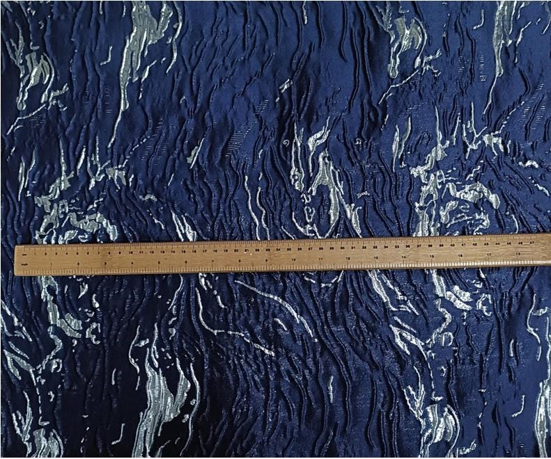 Gold & Blue Jacquard Fabric: 3D Texture Mercerized Designer Fabric