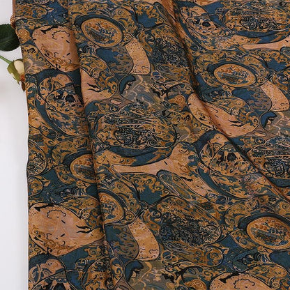 Traditional Fortune Symbol Brocade Fabric with Geometric Motifs by the Yard, 59" Wide