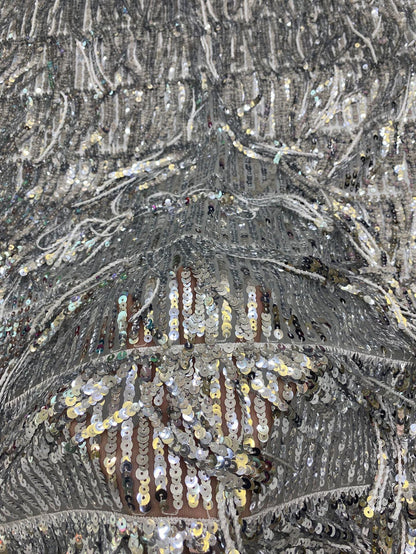 Sequin Tassel Embroidered Fabric: Runway Dress Material (51"W)