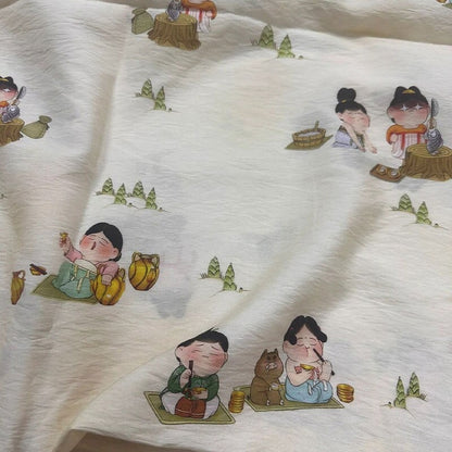 Tissu Tencel Ramie : Imprimé Dame de la dynastie Tang, Couture et Ameublement - Au mètre