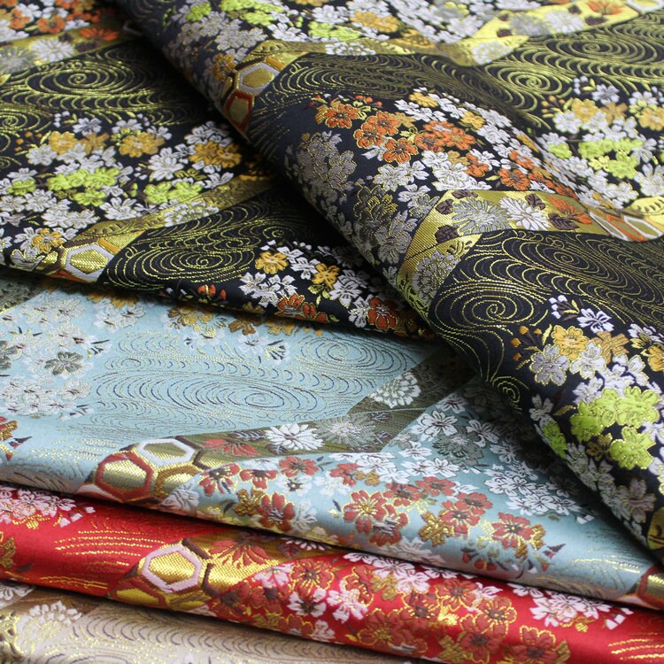 Tissu brocart de soie jacquard à motif floral Nishijin - 29,5 pouces