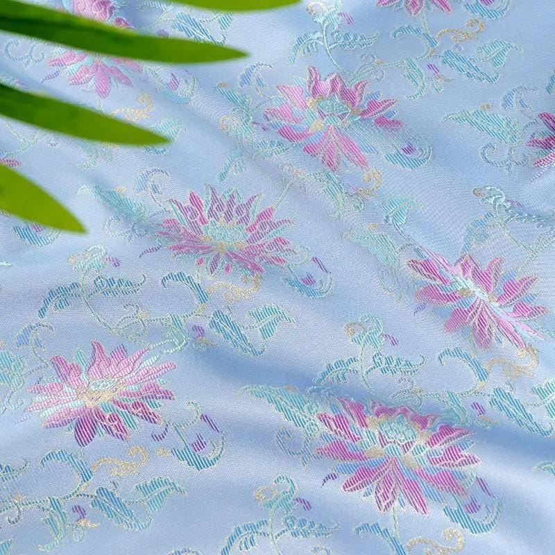 Dunhuang Lotus Brocade Fabric: 59"W Floral Sewing Material