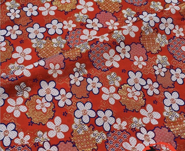 Nishijin Floral Jacquard Brocade Fabric: Japanese Silk Rayon Blend