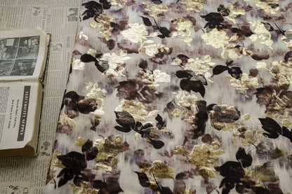 Gold Thread Jacquard Woven Cotton Fabric: 3D Embossed Texture, 53" Wide