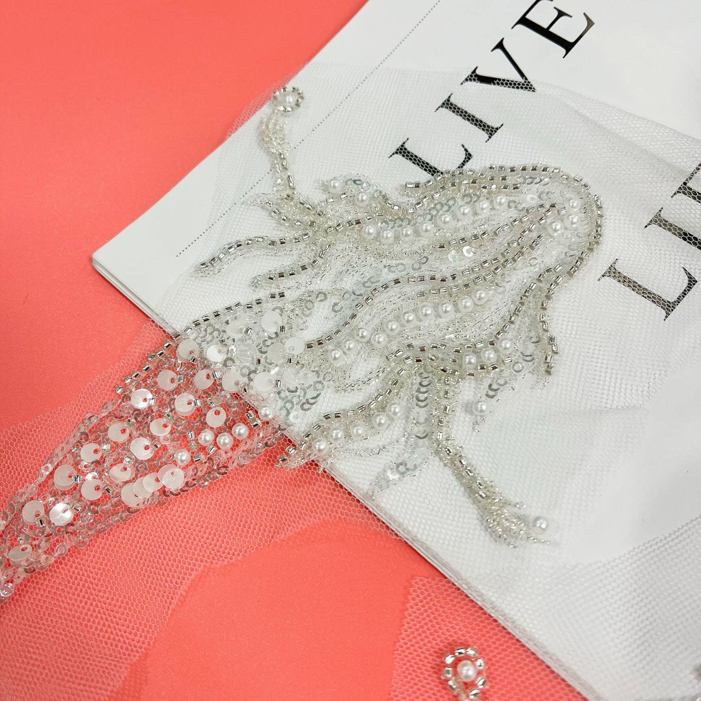 Mermaid Sequined Embroidered Trim: Light Ivory Bridal Veil, DIY Accessories