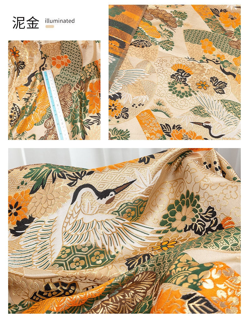 Tissu brocart de soie Kirin japonais : tissu d’ameublement tissé Nishijin coloré (largeur : 150 cm)