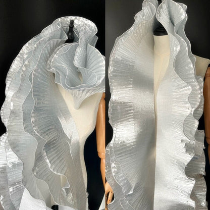 Metallic Gold Organza Lace: 3D Ruffle Designer Fabric, 15cm Wide
