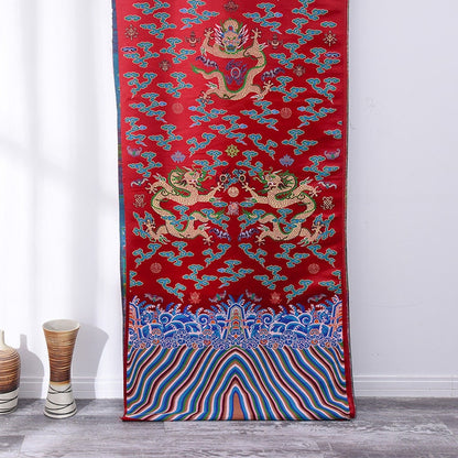 Double Dragon Silk Brocade Fabric: Chinese Cheongsam Wedding Pattern
