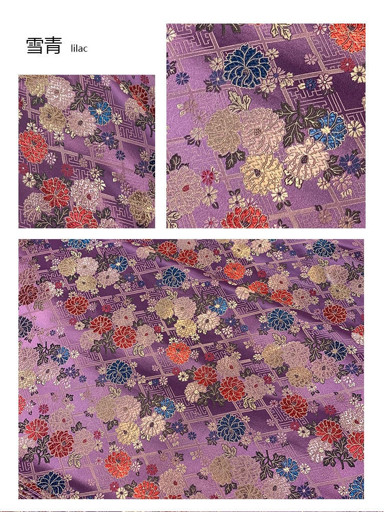 Silk Brocade Fabric: Japanese Floral Design, Upholstery & Sewing