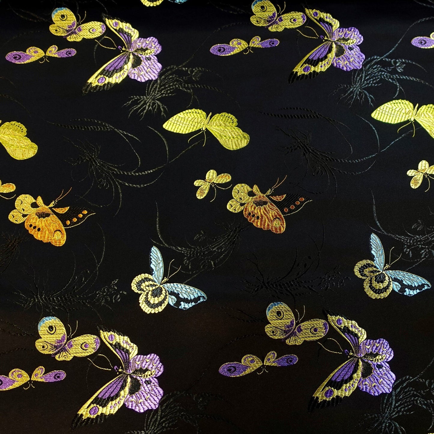 Butterfly Brocade Fabric: Rayon Satin Damask, 45" Wide - By The Meter