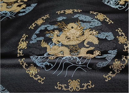 Dragon Brocade Fabric: Black & Gold Jacquard Blend, 55" Wide