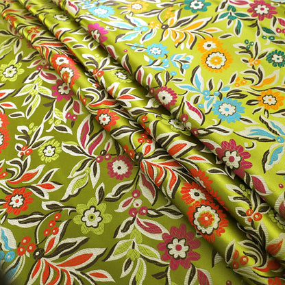 Tissu brocart tournesol : rayonne brodée bohème, 75 cm de large