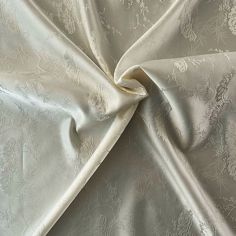 White Pine Tree Brocade Fabric: Faux Silk Jacquard, 59" Wide
