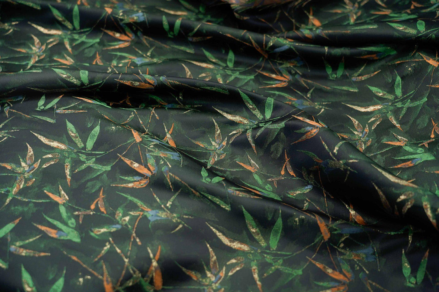 Dark Green Bamboo Jacquard Satin Fabric - 65" Wide