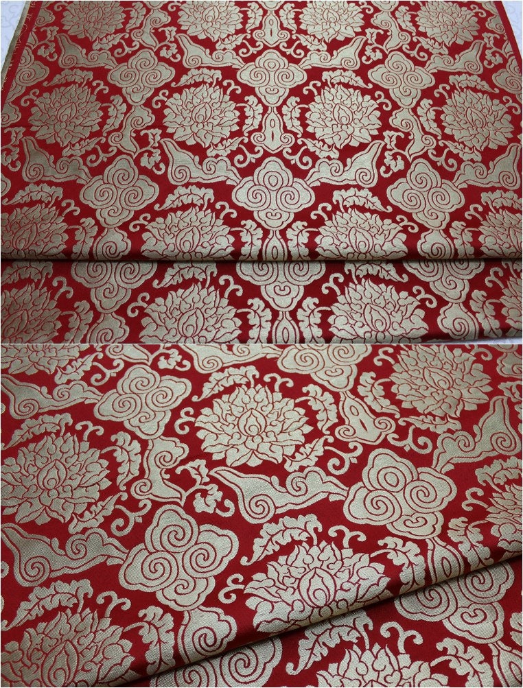 Lotus Brocade Fabric: Chinese Qipao Cheongsam Sewing, Upholstery (29" Wide)