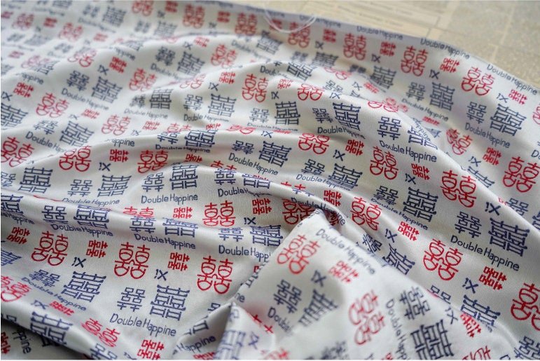 Double Happiness Jacquard Fabric: Traditional Chinese Symbol Polyester - Poppylollipop