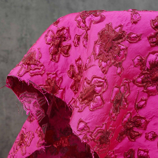 Gold Thread Jacquard Fabric: Fuchsia Upholstery, Costume, & Drapery