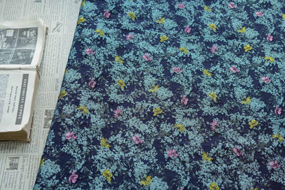 Blue Floral Embossed Jacquard Fabric: DIY Handbag & Upholstery Material (64" Wide)