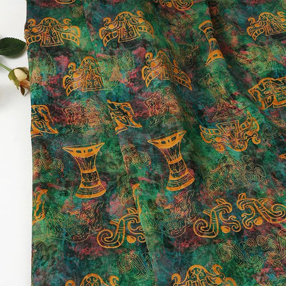 Bronze Jacquard Fabric - Iridescent Landscape Satin Tea Silk, 59"W