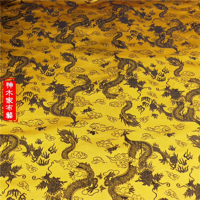 Tissu brocart Dragon d'or : 150 cm de large, satin jacquard chinois