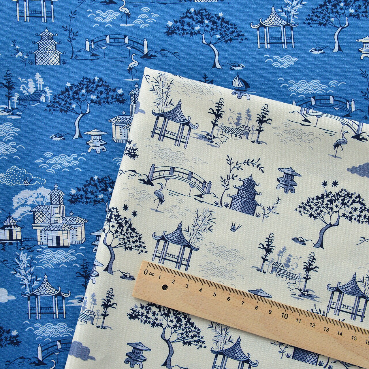 Japanese Blue Cotton Fabric: Floral Print Sewing Material