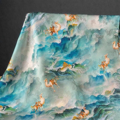 Peacock Blue Shantung Fabric: Northern Song Dynasty Inspired Upholstery