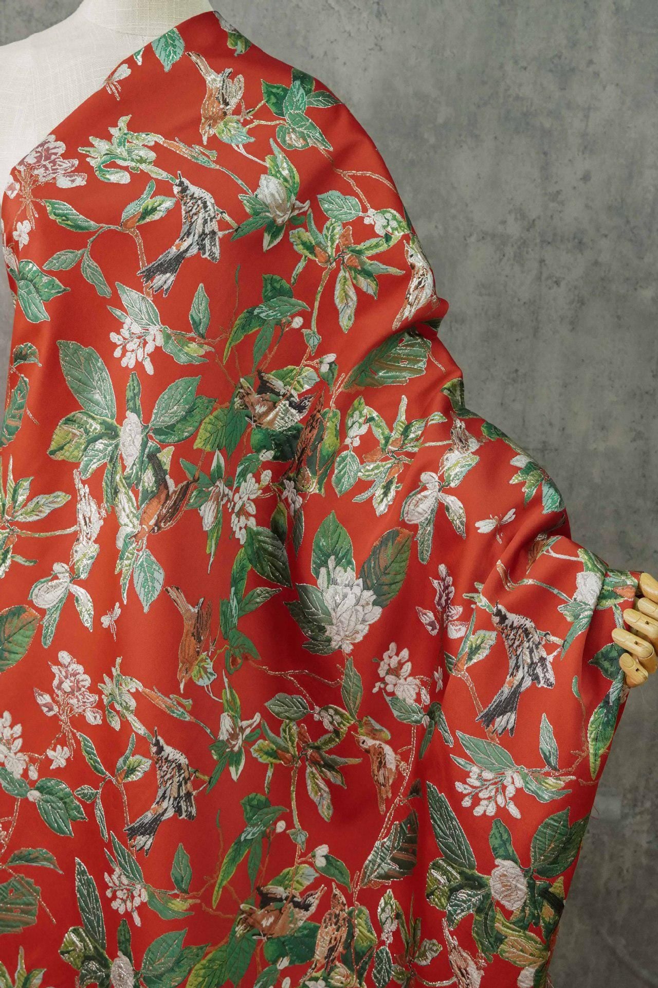 Gold Bird Jacquard Fabric: Colorful Upholstery, Costume, & Sewing - 57"W By Meter