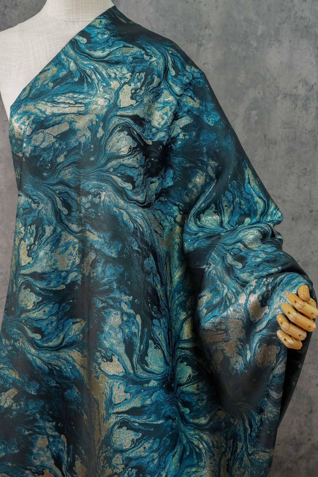 Gilded Marble Jacquard Fabric with Gold & Silver Threads ��� Luxury Brocade for Upholstery, Curtains, Fashion, D"Wide