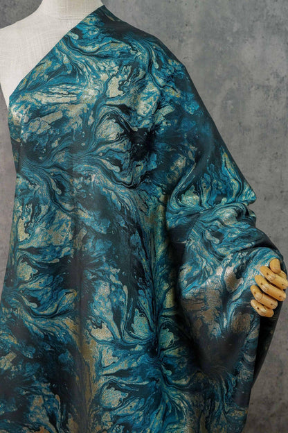 Gilded Marble Jacquard Fabric with Gold & Silver Threads ��� Luxury Brocade for Upholstery, Curtains, Fashion, D"Wide